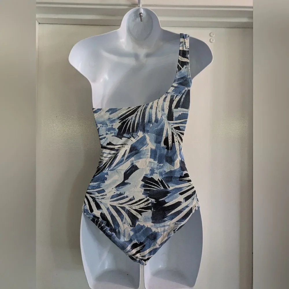 NipTuck Rhonda Congo Lao Blue One Shoulder One Piece Swimsuit Sz 4